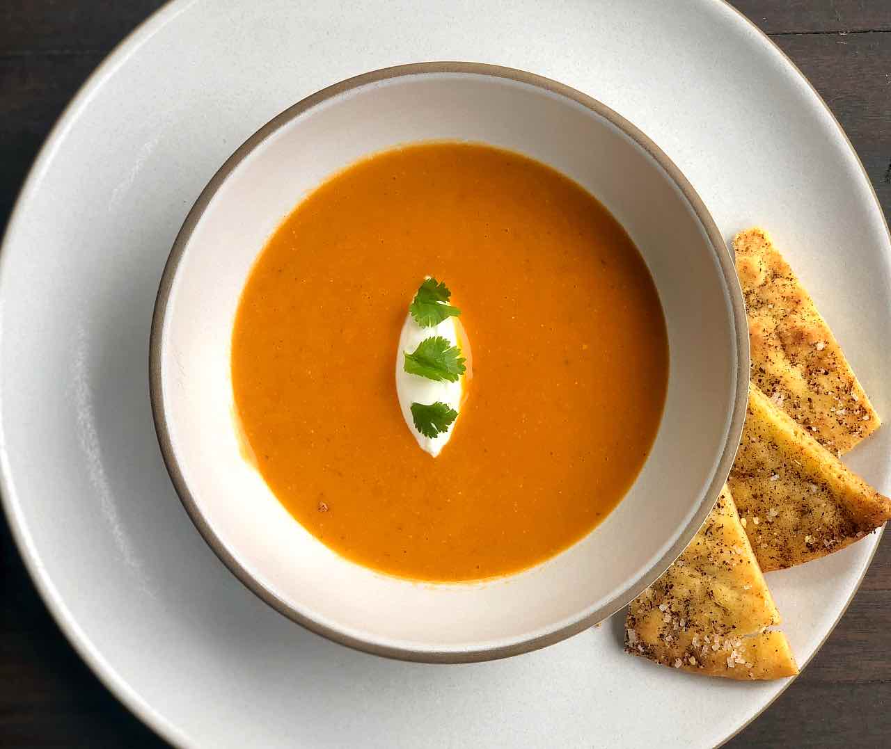 Red Lentil Soup recipe with pita chips