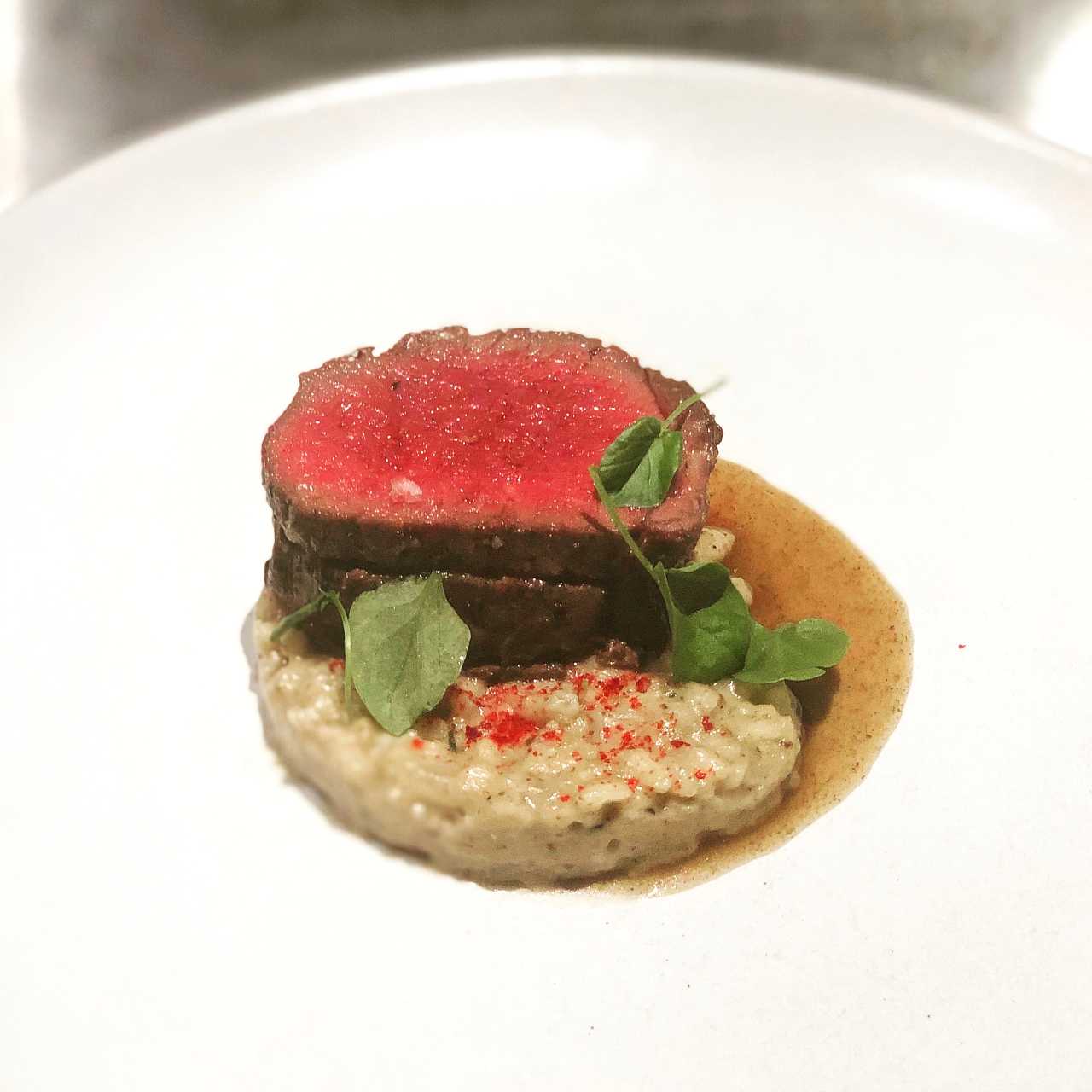Venison rack with mushroom risotto
